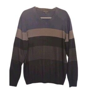 Tricots St Raphael Men's Blue/Gray V-Neck Soft Warm Acrylic Sweater Size L